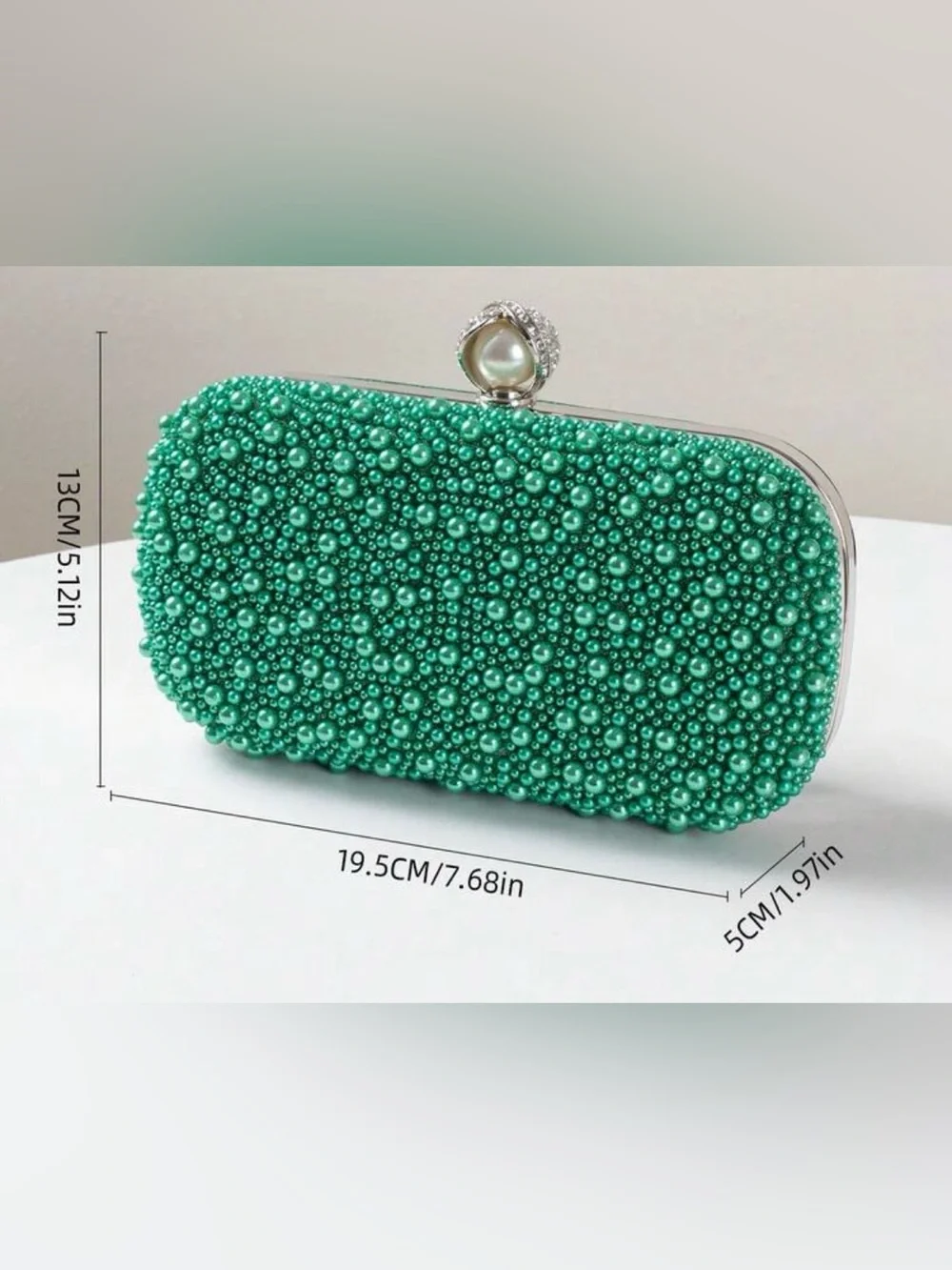 Pearl & Crystal Embellished Clutch - Gree